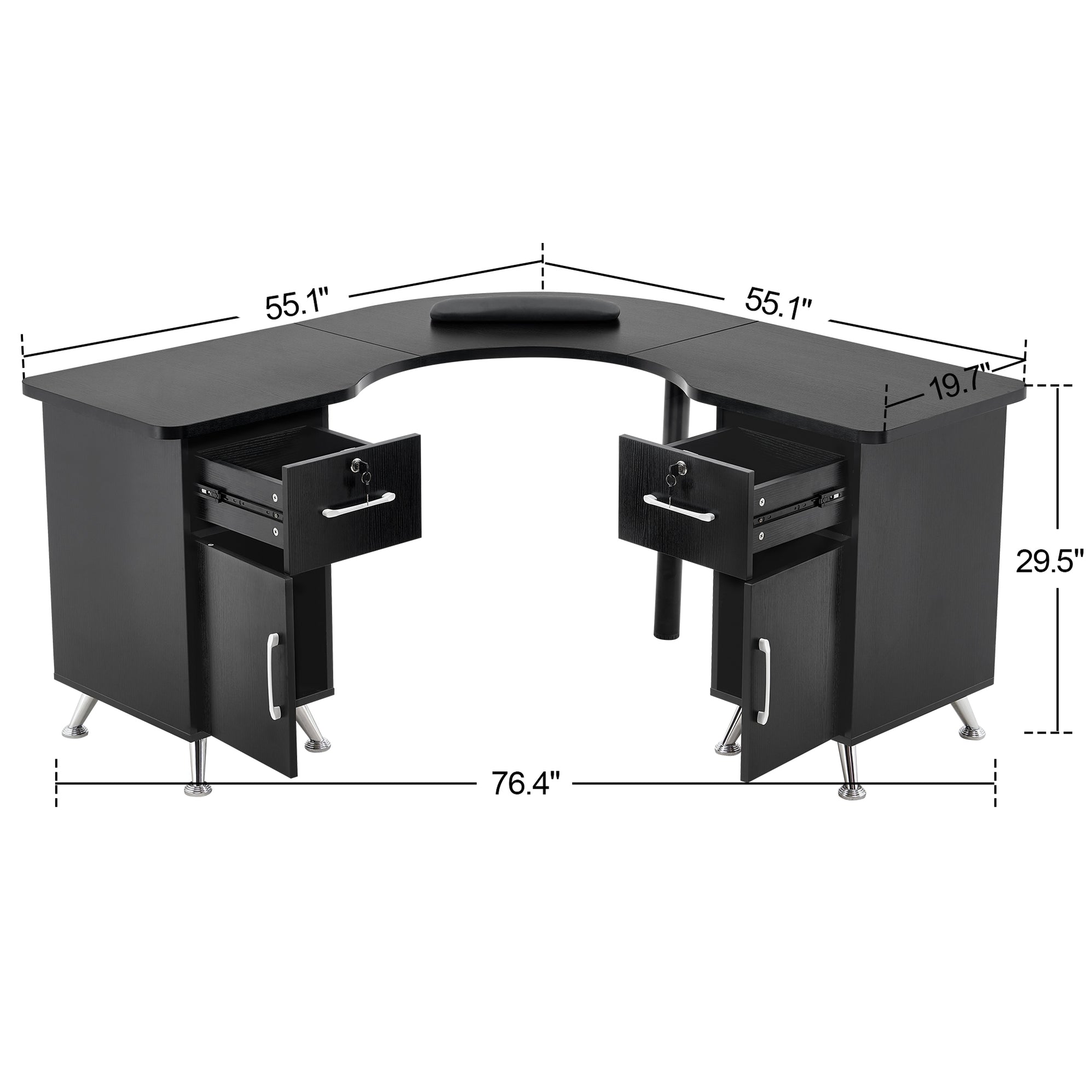 BarberPub LShaped Nail Table with Storage Corner Manicure Desk with D