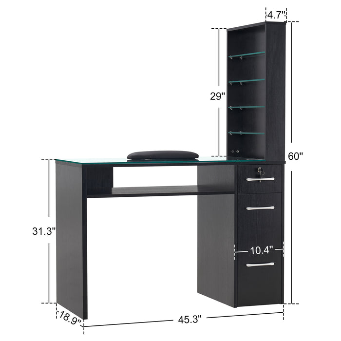 BarberPub Manicure Table With Drawers, Storage Shelves Spa Beauty Salon Station Nail Desk 2673