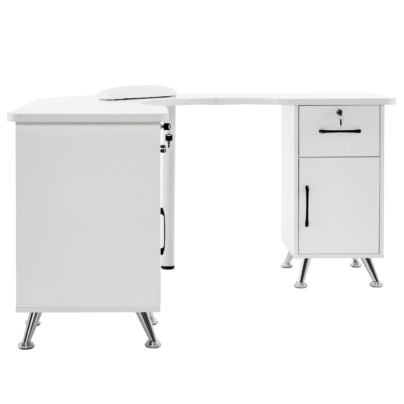 BarberPub LShaped Nail Table with Storage Corner Manicure Desk with D