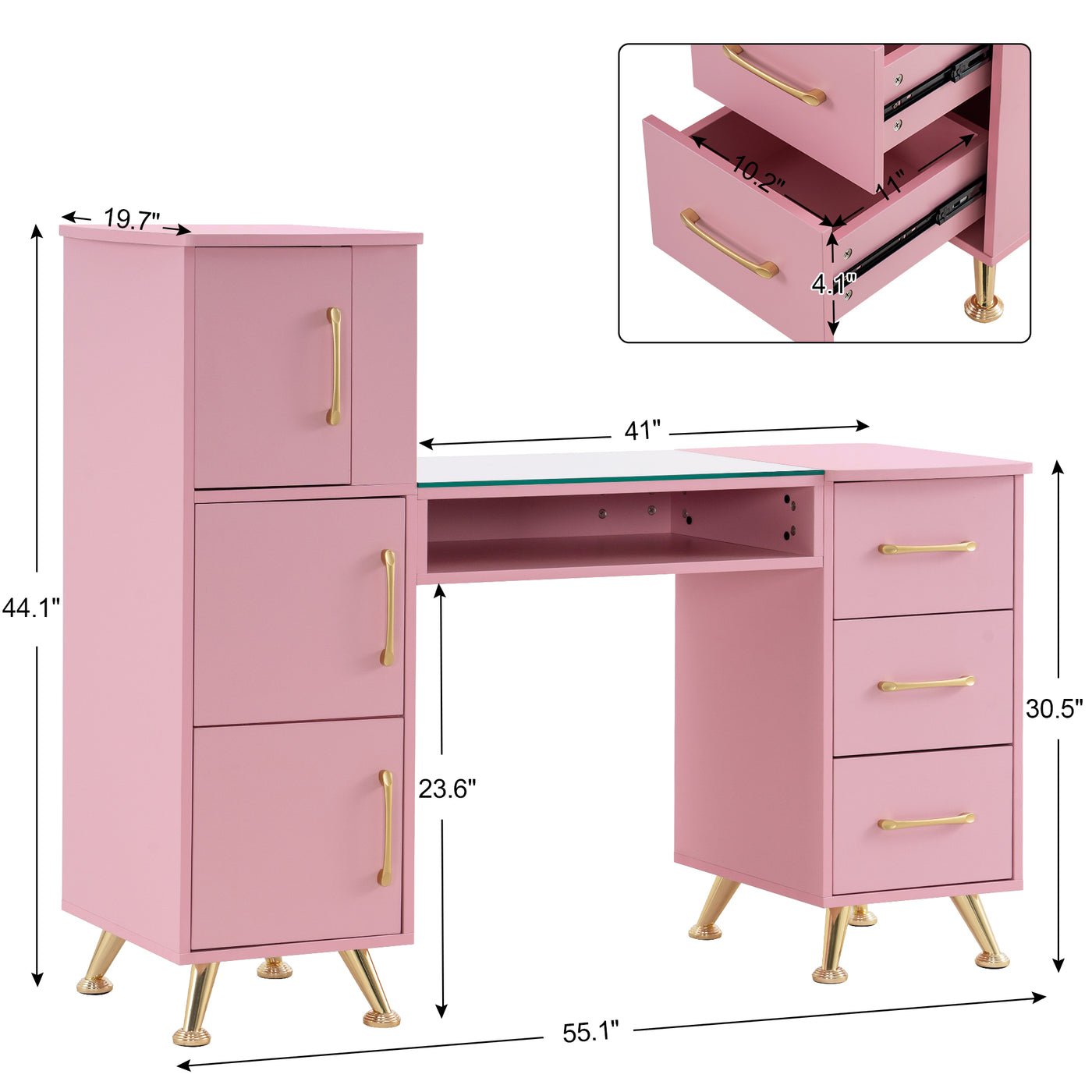 BarberPub Manicure Table, Nail Makeup Desk with Drawers, Storage Beaut ...