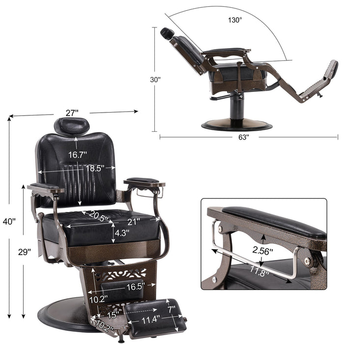 BarberPub Heavy Duty Metal Vintage Barber Chair All Purpose Hydraulic Recline Salon Beauty Spa Chair Styling Equipment 2925