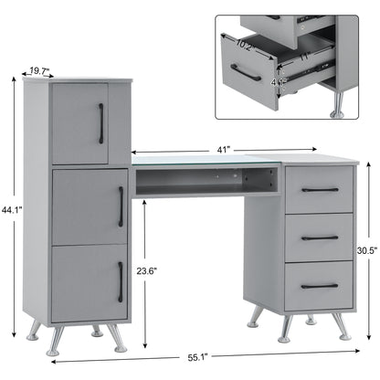 BarberPub Manicure Table, Nail Makeup Desk Salon Workstation for Storage 2611