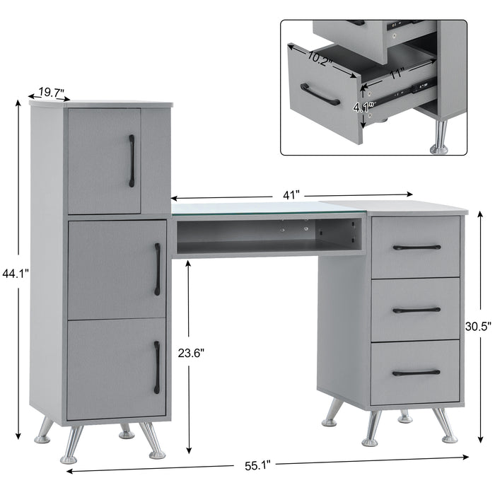 BarberPub Manicure Table, Nail Makeup Desk with Drawers, Storage Beauty Salon Workstation 2611