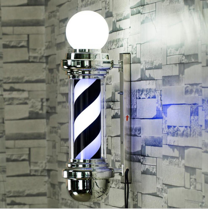 BarberPub Barber Pole with LED Light for Hairdressing, Salon Spa Stripes Rotating lamp, Traditional Wall Mount Barber Outside Pole, Classic Style Hair Salon Barbershop Open Sign L018