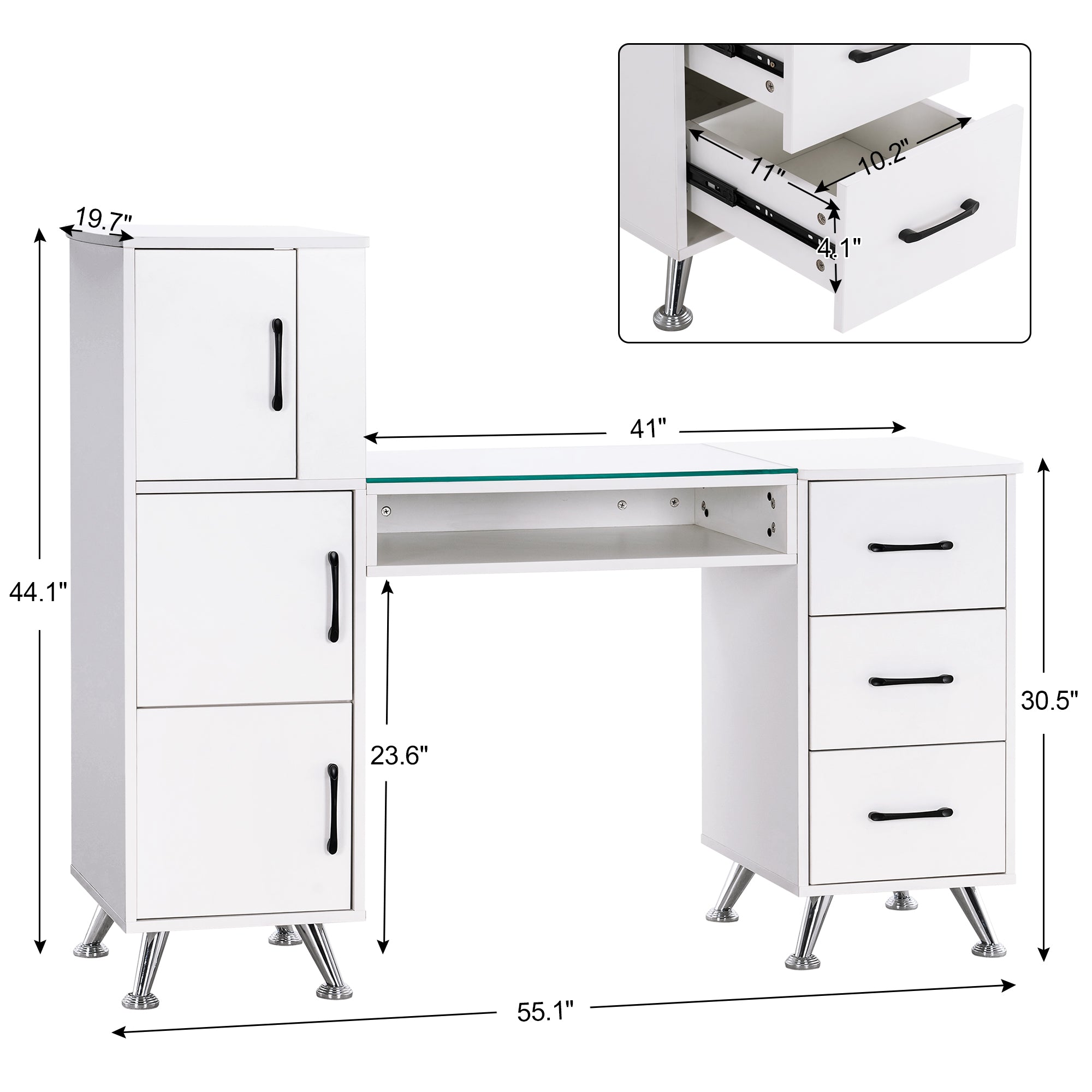 BarberPub Manicure Table, Nail Makeup Desk Salon Workstation for Storage 2611