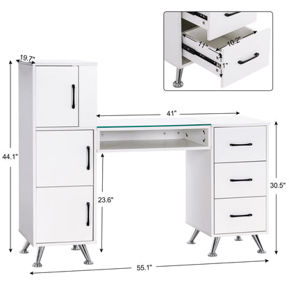 BarberPub Manicure Table, Nail Makeup Desk Salon Workstation for Storage 2611