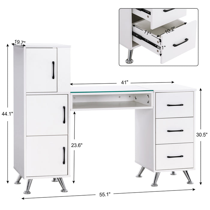 BarberPub Manicure Table, Nail Makeup Desk with Drawers, Storage Beauty Salon Workstation 2611