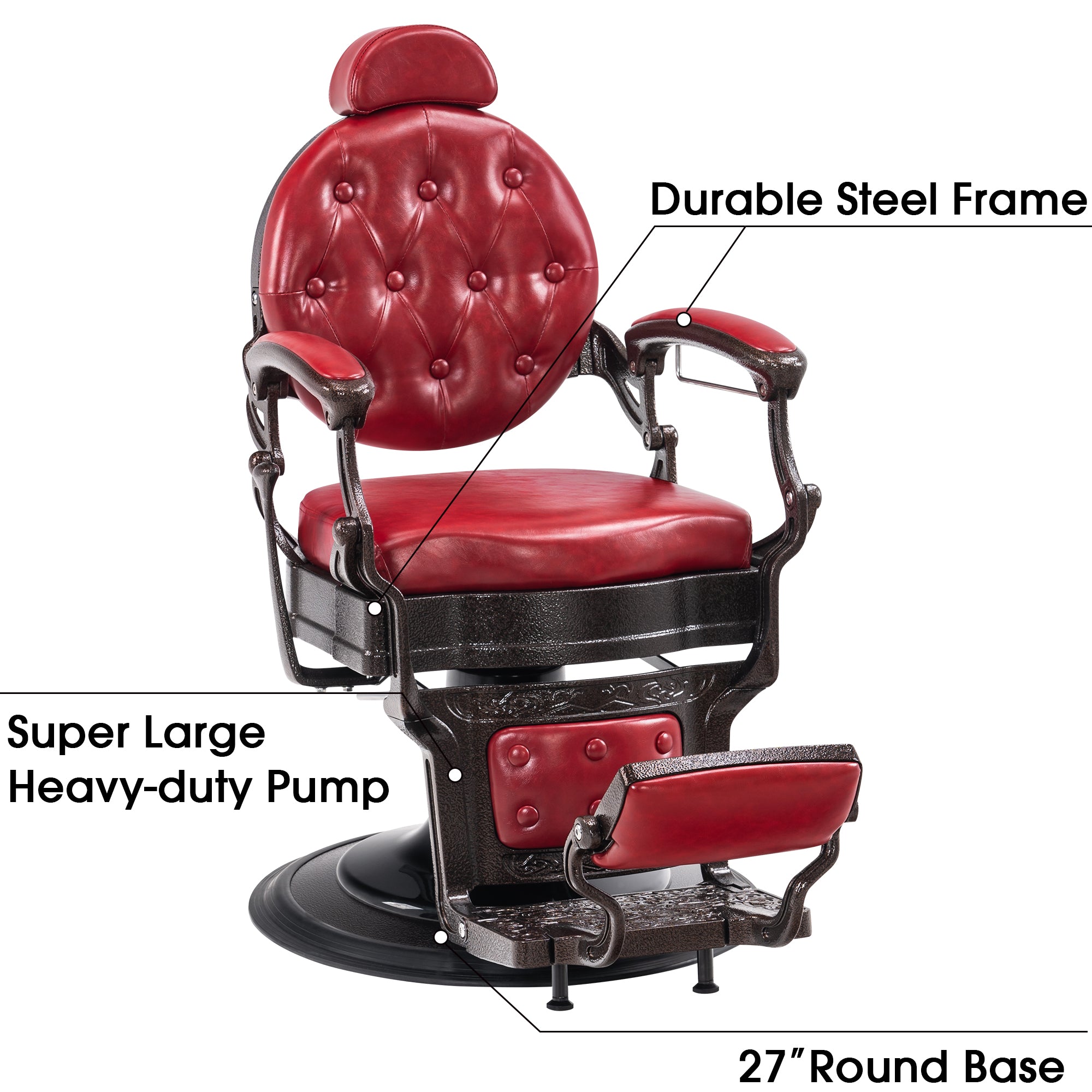 BarberPub Heavy Duty Barber Chair,Vintage Reclining Salon Chair for Barbershop 2933