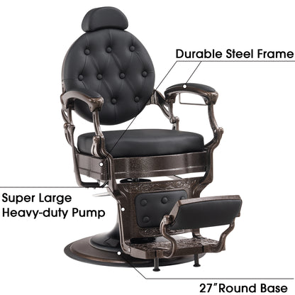 BarberPub Heavy Duty Barber Chair,Vintage Reclining Salon Chair for Barbershop 2933