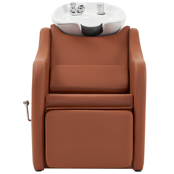 BarberPub Shampoo Barber Backwash Chair Extended, Ceramic Shampoo Bowl Sink Chair Station for Spa Beauty Salon 9090