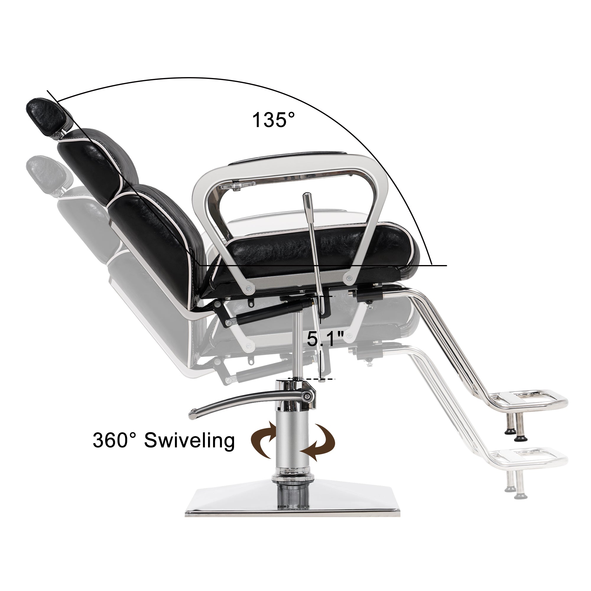 BarberPub Barber Chair with Headrest, Metal Hydraulic Reclining Salon Chair 3078