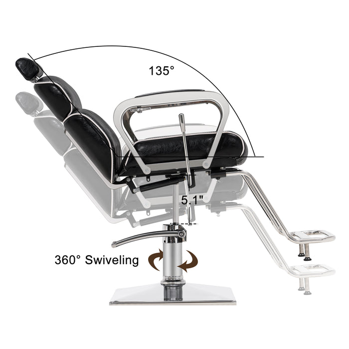 BarberPub Luxurious Barber Chair Metal Hydraulic Recline Beauty Spa Styling Equipment 3078