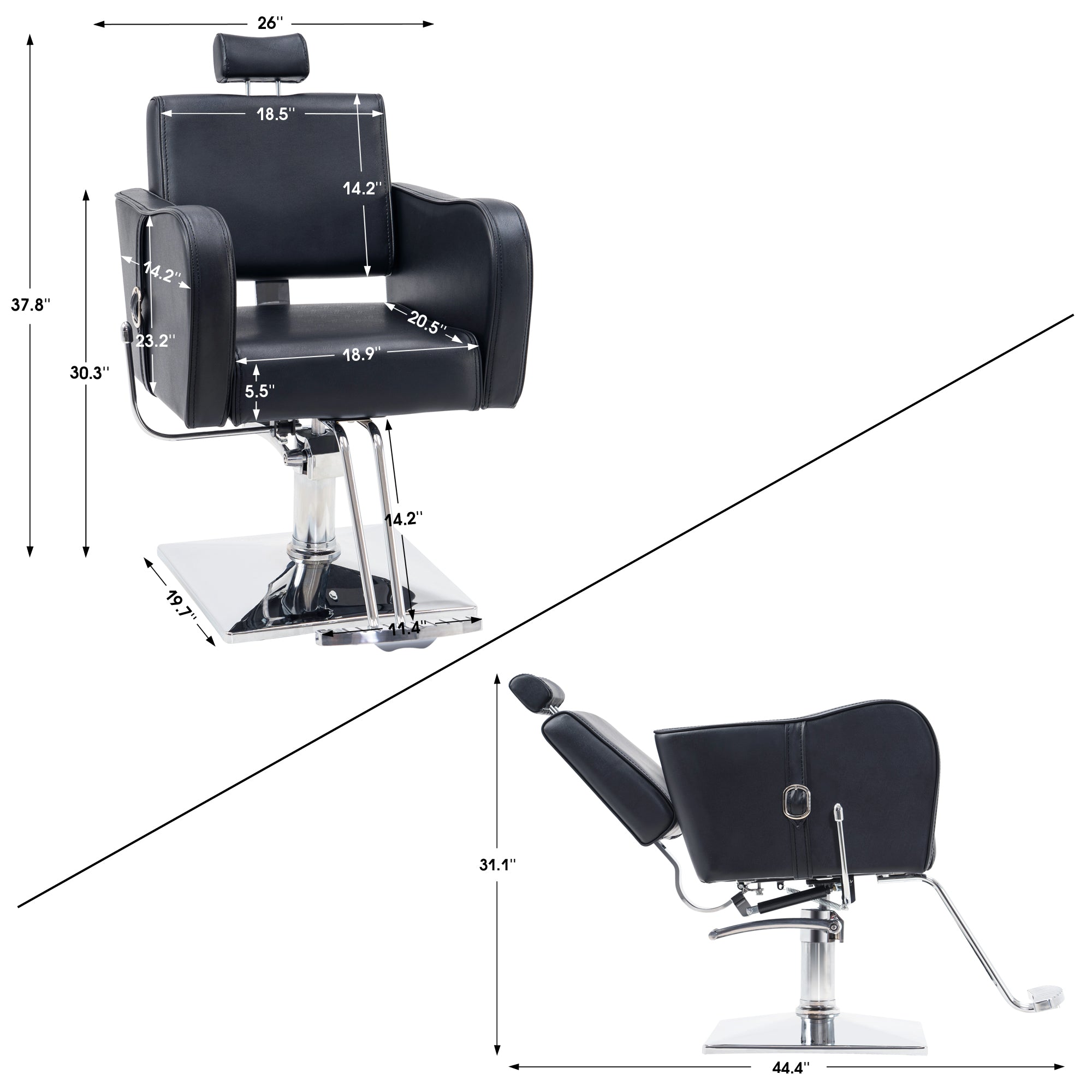 BarberPub Reclining Hydraulic Barber Chair, Spa Salon Styling Chairs for Barbershop 3124