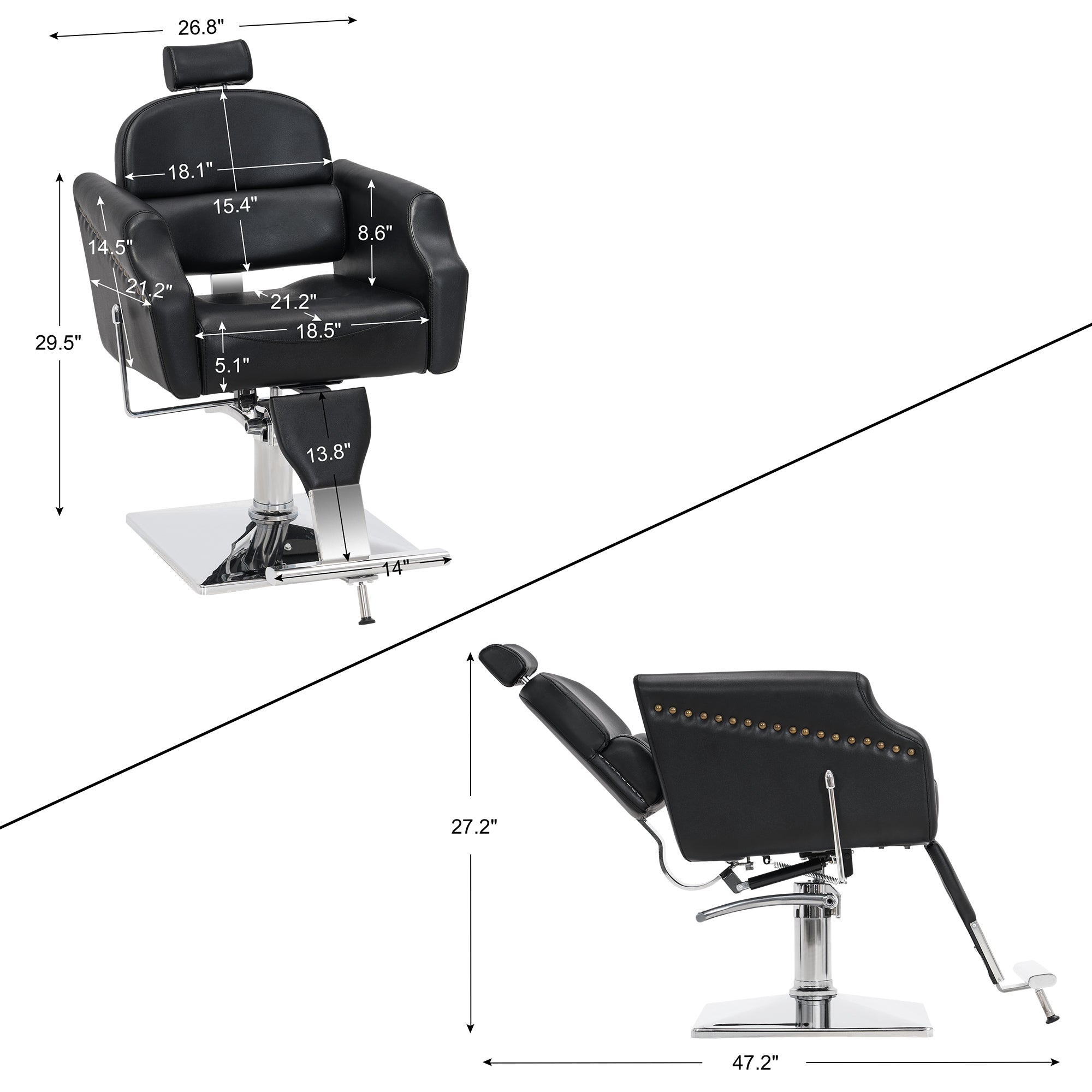 BarberPub Barber Chair with Headrest, Reclining Salon Chairs for Hair Stylist 3125