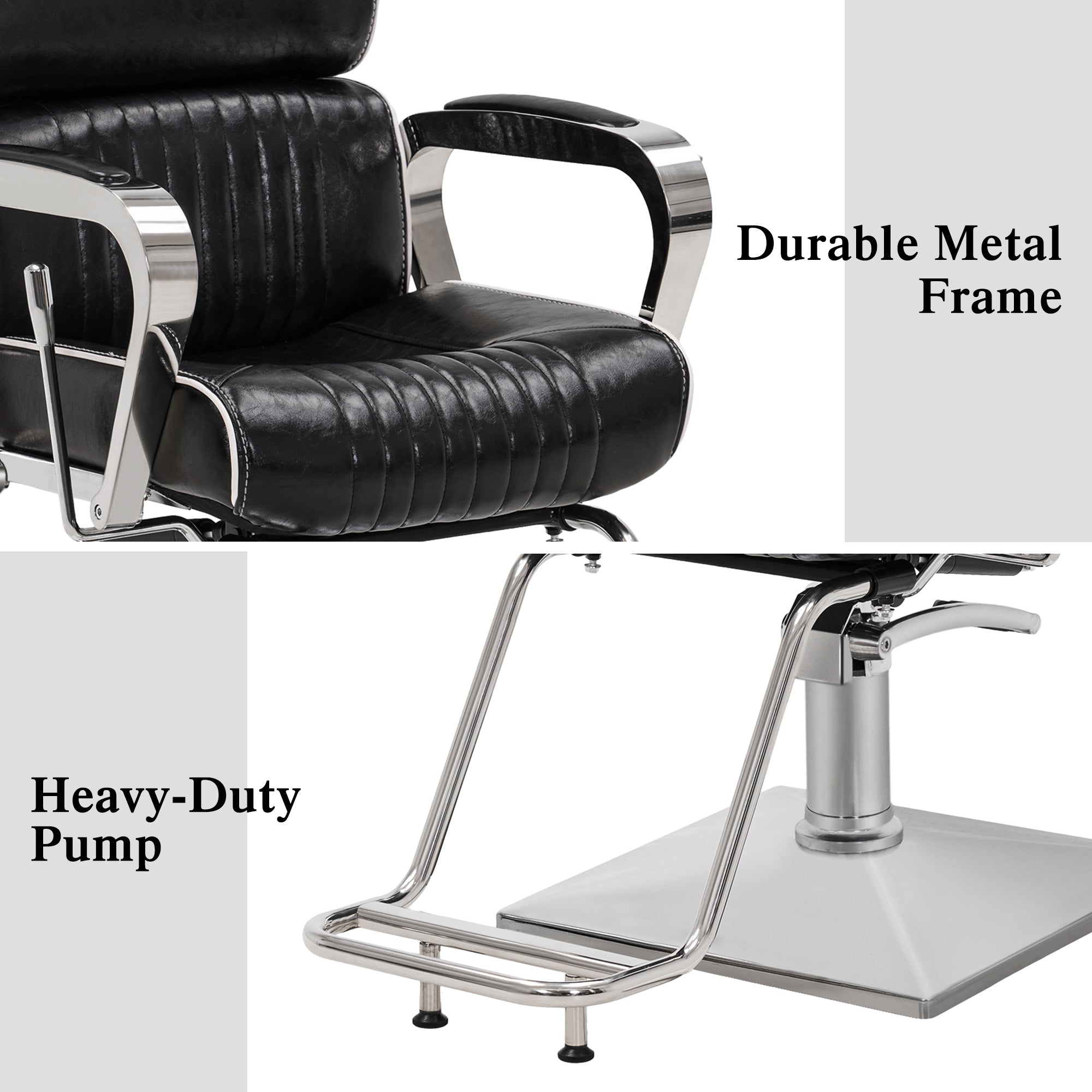 BarberPub Barber Chair with Headrest, Metal Hydraulic Reclining Salon Chair 3078