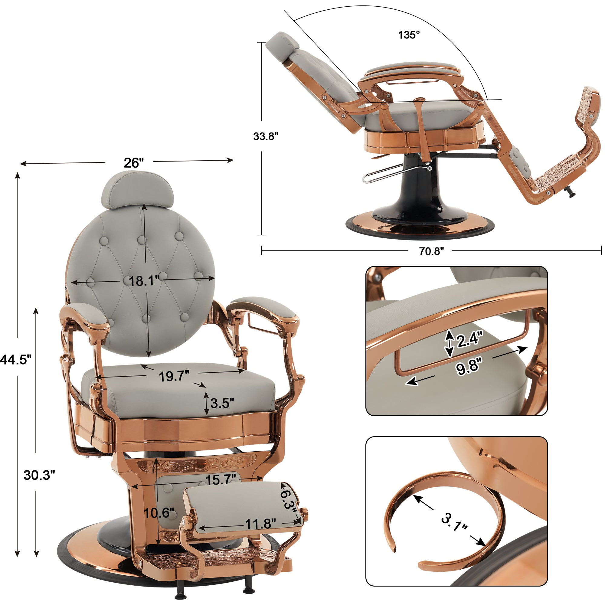 BarberPub Heavy Duty Barber Chair,Vintage Reclining Salon Chair for Barbershop 2933