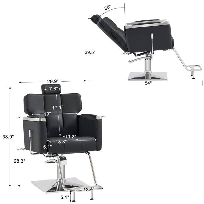 BarberPub Classic Modern Recliner Professional Hydraulic Pump Barber Chair for Hair Stylist Barbershop Beauty Spa Home Salon Styling Equipment 9172