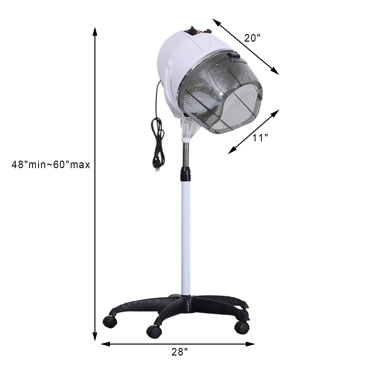 BarberPub 1300W Adjustable Hooded Floor Hair Bonnet Dryer Stand Up Rolling Base VHD08